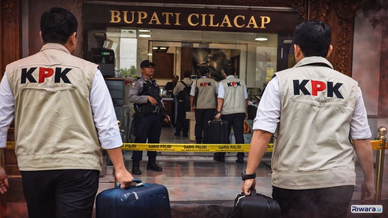 Ilustrasi Penyidik Komisi Pemberantasan Korupsi (KPK) melakukan penggeledahan di kompleks Sekretariat Daerah Kabupaten Cilacap, Jawa Tengah, Senin (16/3/2026).